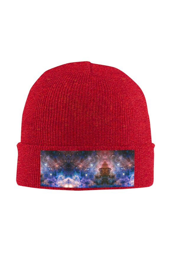 Nebula Winter Beanie Hats for Men Women Warm Cozy Knitted Cuffed Skull Cap Red