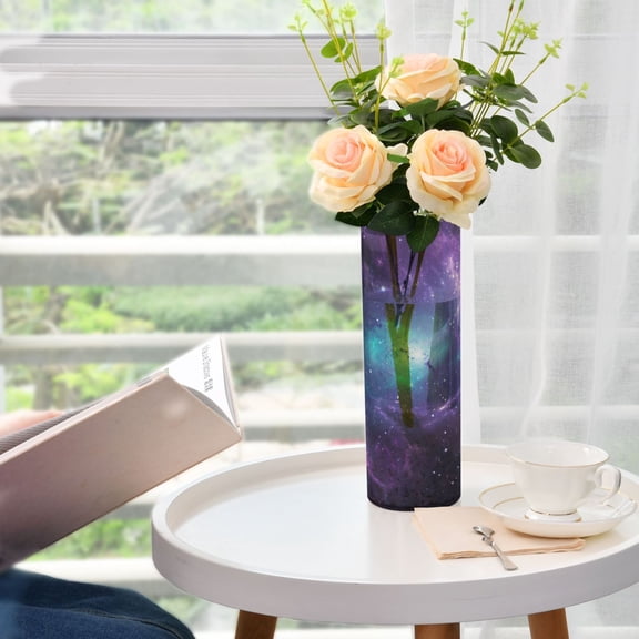 Nebula and Planet Flower Vase 11.8x3.9 inch Vases Clear Non Breakable Plastic for Modern Home Wedding Decor