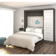 Nebula by Bestar 84" Full Wall Bed Kit with Storage and a Door and 3-Drawer Set in Bark Gray & White