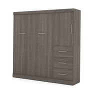 Nebula by Bestar 84" Full Wall Bed Kit with Storage and a Door and 3-Drawer Set in Bark Gray