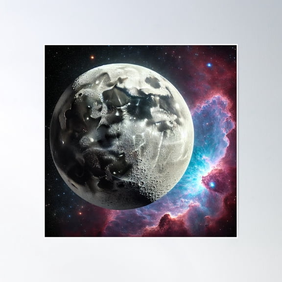 Nebular Moon: A Cosmic Enigma Poster Wall Art, Modern Wall Decor, 16x16 UNFRAMED