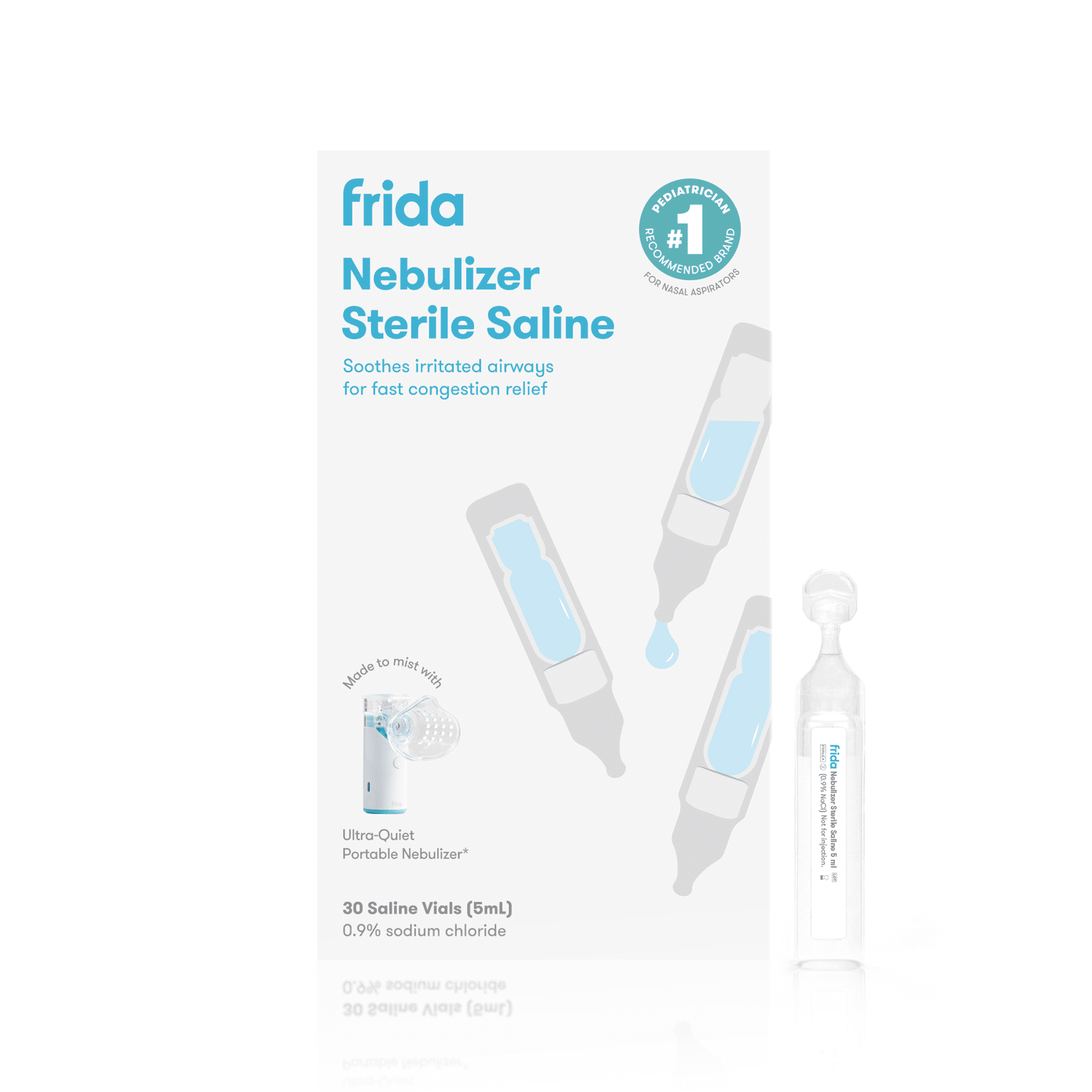 Frida Baby Sterile Saline Ampules for Nebulizer Therapy, Gentle Drug-Free Isotonic Saline for Airway Hydration and Congestion Relief, Safe for Babies Toddlers and Adults, 30 Single-Use Vials