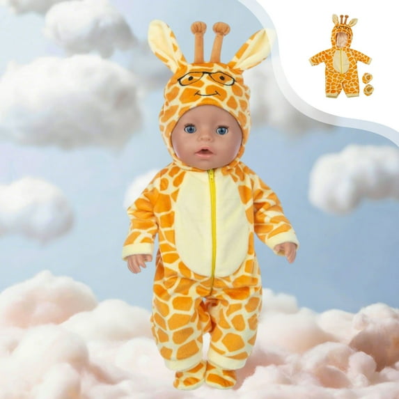 Nebwoak 18 Inch Doll Winter Jumpsuit - Cartoon Animal Yellow Outfit, Fits 43-48cm Dolls, Perfect for Gi-rls 3-6, Doll Clothes Accessory