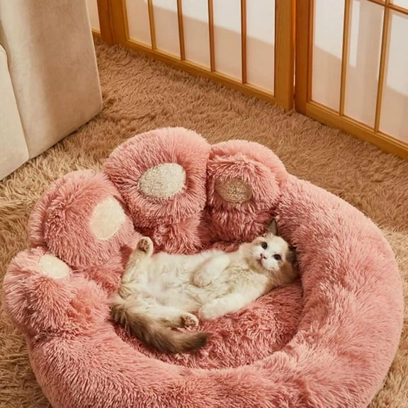 Nebwoak All Seasons Paw Shape Dog Bed - Warm Comfy Cushion with Removable Washable Cover, 60cm Diameter for Pets