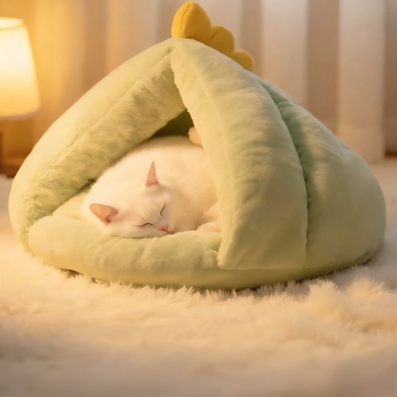 Nebwoak Cat Bed Cave, Hooded Dog Bed - Soft Plush Removable Washable Cover, All Season Cozy Cuddler for Small Medium Cats & Dogs, 15.75x17.72 Inch, Light Green