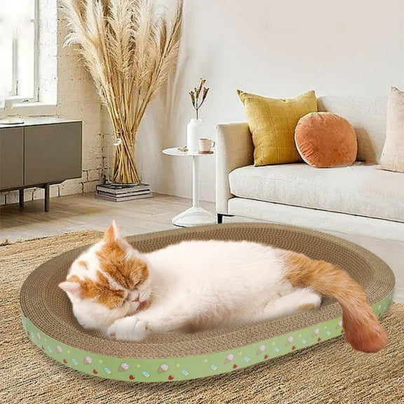 Nebwoak Cat Scratcher and Bed Combo, 2-in-1 Extra Thick Cardboard Scratcher Lounge Pad with Oval Design, for Cats up to 10 lbs & 20 lbs, Eco-Friendly Non-Toxic Cat Furniture