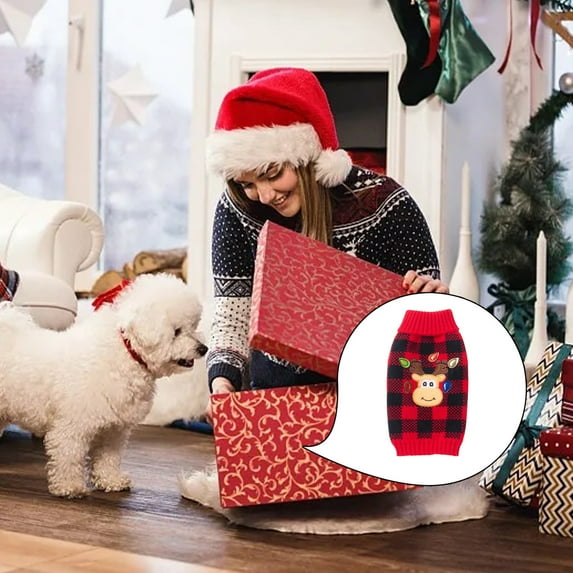 Nebwoak Christmas Dog Sweater - Winter Knitted Warm Sweater with Buttons, Comfortable Fit for Puppy & Small to Medium Dogs