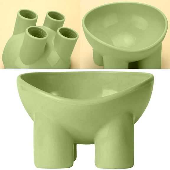 Nebwoak Cute Macaron Elevated Pet Food Water Bowl for Cats Small Dogs - Non-Slip BPA-Free Plastic, Easy Clean Anti-Spill, Blue/Olive Green/Cream Yellow, 13.5x9x7.8cm