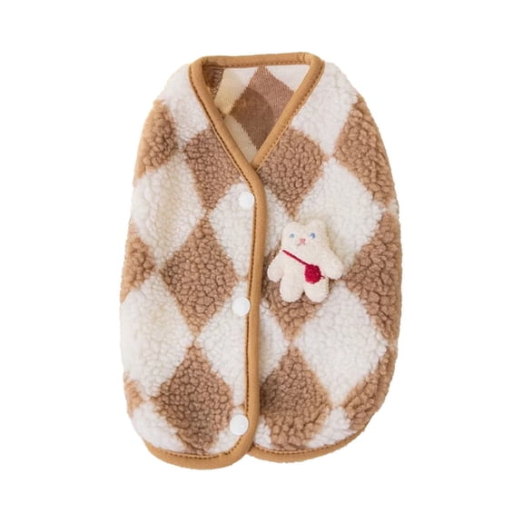 Nebwoak Dog Winter Coat, 2-Leg Fleece Jacket for Small Dogs, Plaid Flannel Warm Pet Coat with Round Neck, Soft Cozy for French Bulldog, Corgi, Teddy - Brown