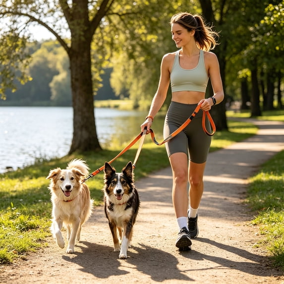 Double Dog Leash, 360掳 Swivel No Tangle Reflective Bungee Leash, Shock Absorbing Heavy Duty Lead for Medium to Large Dogs