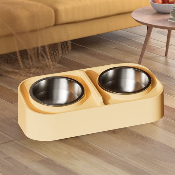 Nebwoak Double Stainless Steel Cat Bowls, Non-Slip Anti-Tip Base for Food & Water, Ergonomic Wide Opening for Feline Comfort, Easy to Clean Pet Dining Bowls
