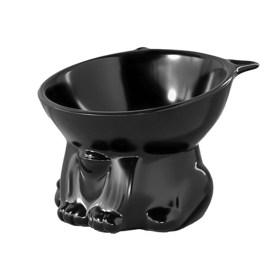 Nebwoak Elevated Cat Bowl, Raised Pet Food & Water Bowl for Cats, Whisker Friendly Shallow Wide Mouth, 250ml Large Capacity, Non-Tip Plastic Bowl with Neck Protection, Black