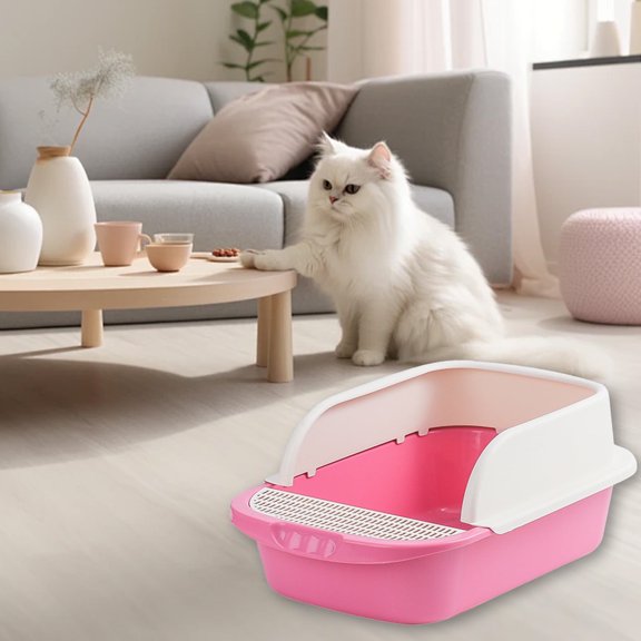 Extra Large Semi-Enclosed Cat Litter Box, Odor Control Splash-Proof with Non-Slip Bottom, Easy Clean for Large Cats/Multi-Cat Households (17.7x11.8x7.1in)