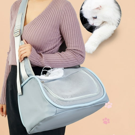Nebwoak Foldable Portable Transparent Mesh Cat Carrier - Escape Proof Breathable Nylon Crossbody Pet Carrier for Travel, Washable Shoulder Cat Bag