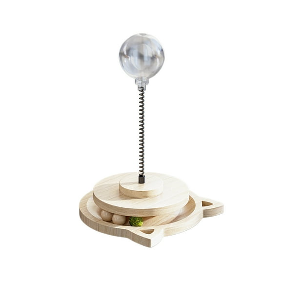 Nebwoak Interactive Cat Toy Set with Catnip, Solid Wood Spring Rotating Food Leaking Puzzle Toy, Interactive Cat Teaser for Indoor Cats, Solo Play & Interactive Play