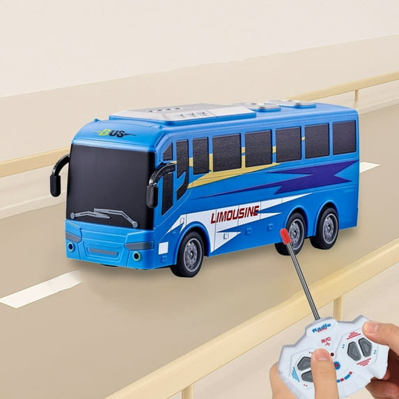 Nebwoak Ki-ds RC Bus Toy, 4-Way Remote Control, 1:30 Scale LED Bus, Durable Plastic, Indoor Play, Parent-Chi-ld Interaction - Blue