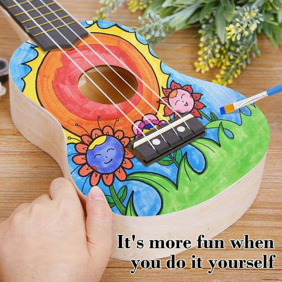Nebwoak Ki-ds Ukulele DIY Craft Kit - Safe Soft Strings, Non-Toxic, Playable 4-String, Decorate Your Own, Ages 5+, Music Learning Gift for Chi-ldren