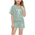 thumbnail image 1 of EWASWON Kids Girls Clothes on Clea-rance,Summer Butterfly Bow Plaid T-Shirt Tops and Elastic Shorts Pants Casual Outfits Set,Army Green,Size 5 T, 1 of 8