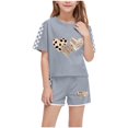 thumbnail image 1 of EWASWON Kids Girls Clothes on Clea-rance,Summer Heart Print Plaid Sleeve T-Shirt Tops and Elastic Shorts Pants Casual Outfits Set,Gray,Size 5 T, 1 of 7