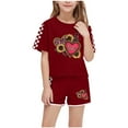 thumbnail image 1 of EWASWON Kids Girls Clothes on Clea-rance,Summer Heart Sunflower Print T-Shirt Tops and Plaid Sleeve Pants Casual Outfits Set,Wine,Size 5 T, 1 of 7