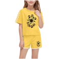 thumbnail image 1 of EWASWON Kids Girls Clothes on Clea-rance,Summer Sunflower Paw Print T-Shirt Tops and Elastic Shorts Pants Casual Outfits Set,Yellow,Size 5 T, 1 of 7