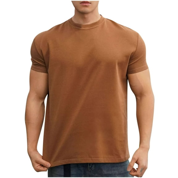 EWASWON Men's Basic Cotton Crew Neck T-Shirts Pack - Soft Everyday Casual Short Sleeve Tees,Khaki,Size XL