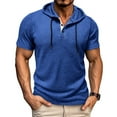 thumbnail image 1 of EWASWON Men's Casual Polo T-Shirt with Hoodie, Summer Breathable Short Sleeve Shirts for Daily Wear,Blue,Size 2XL, 1 of 8