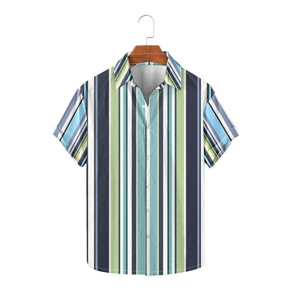 EWASWON Men's Casual Striped Short Sleeve T-Shirt, Cotton Blend Crew Neck Summer Shirt for Daily Wear,Multicolor,Size 2XL