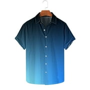 EWASWON Men's Short Sleeve Crew Neck T-Shirt - Blue Gradient Casual Cotton Tee for Summer, Soft Regular Fit with Modern Gradient Design,Blue,Size 3XL
