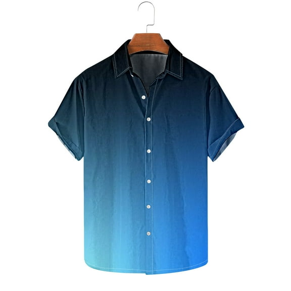 EWASWON Men's Short Sleeve Crew Neck T-Shirt - Blue Gradient Casual Cotton Tee for Summer, Soft Regular Fit with Modern Gradient Design,Blue,Size 3XL