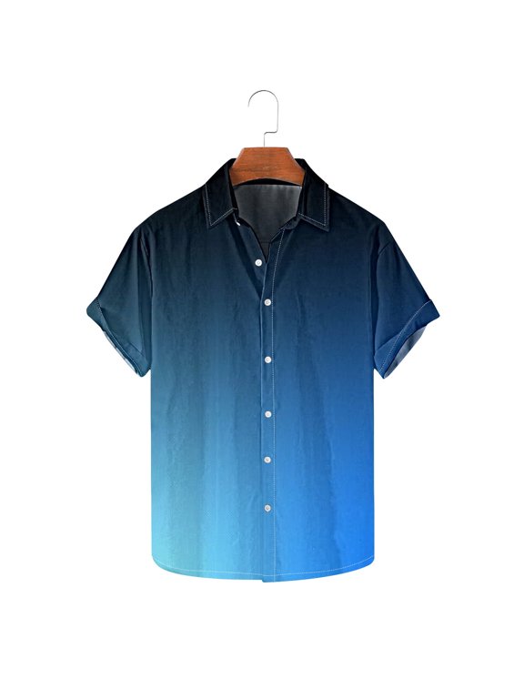 Men's Short Sleeve T-Shirt - Blue Gradient Casual Cotton Tee for Summer, Soft Regular Fit with Modern Gradient Design,Blue,Size S