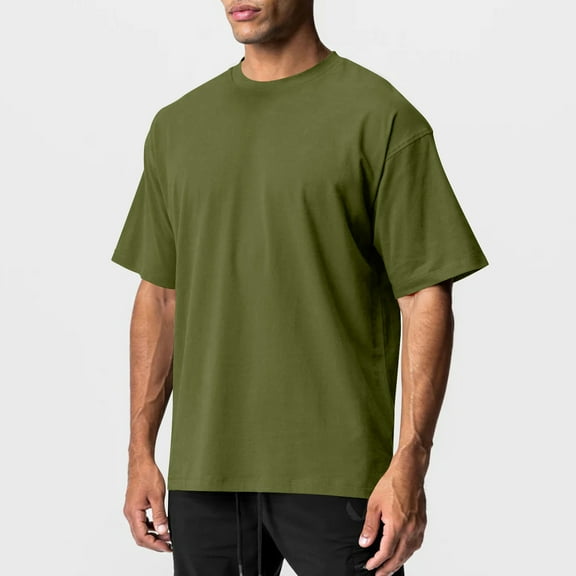 EWASWON Men's Short Sleeve Crew Neck T-Shirts - Cotton Casual Relaxed Fit Summer Basic Tees,Army Green,Size 2XL