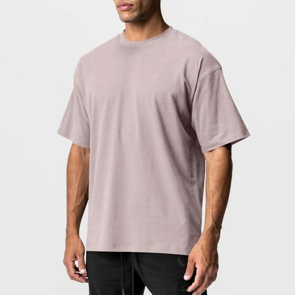 EWASWON Men's Short Sleeve Crew Neck T-Shirts - Cotton Casual Relaxed Fit Summer Basic Tees,Rose Gold,Size L