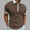 thumbnail image 1 of EWASWON Men's Short Sleeve Graphic Polo Shirt, Slim Fit Zip-Up Collar, Breathable Cotton Blend for Summer Casual Wear,Brown,Size XL, 1 of 6