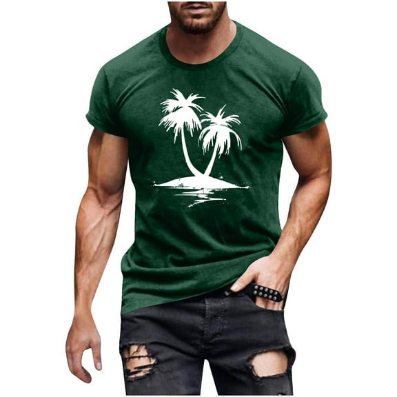 EWASWON Men's Slim Fit Graphic T-Shirt for Summer Casual & Beach Vacation - Soft Cotton Crew Neck Short Sleeve Tees,Green,Size M