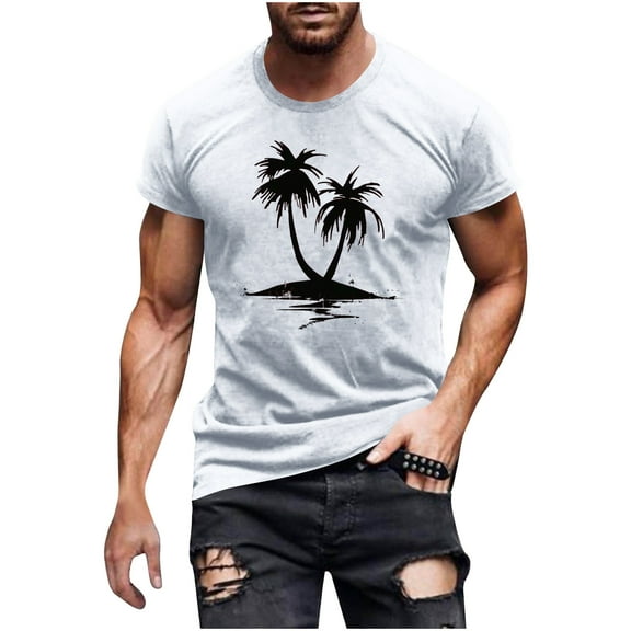 EWASWON Men's Slim Fit Graphic T-Shirt for Summer Casual & Beach Vacation - Soft Cotton Crew Neck Short Sleeve Tees,White,Size L