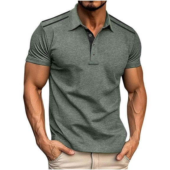 EWASWON Men's Slim Fit Polo T-Shirts, Short Sleeve Solid Color Casual Shirt for Summer,Green,Size 2XL