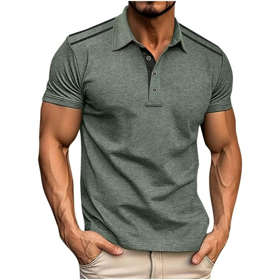 EWASWON Men's Slim Fit Polo T-Shirts, Short Sleeve Solid Color Casual Shirt for Summer,Green,Size XL