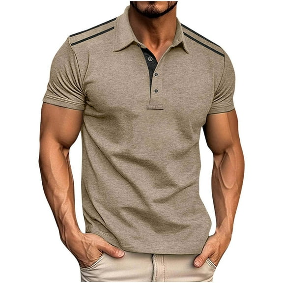 EWASWON Men's Slim Fit Polo T-Shirts, Short Sleeve Solid Color Casual Shirt for Summer,Khaki,Size M