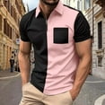 thumbnail image 1 of EWASWON Men's Slim Fit Short Sleeve Polo Shirts - Color Block Design with Chest Pocket, Summer Casual Stretch Fabric,Pink,Size S, 1 of 8
