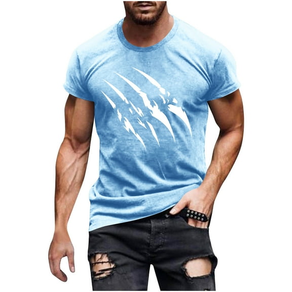 EWASWON Men's Streetwear Graphic T-Shirts Slim Fit Short Sleeve Crew Neck Casual Tees, Cotton Blend Summer Essential,Light Blue,Size XL