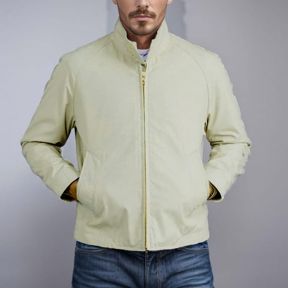 Nebwoak Mens Bomber Jackets- Zip Up Casual Fall Winter Lightweight Flight Outwear Beige Size 2XL