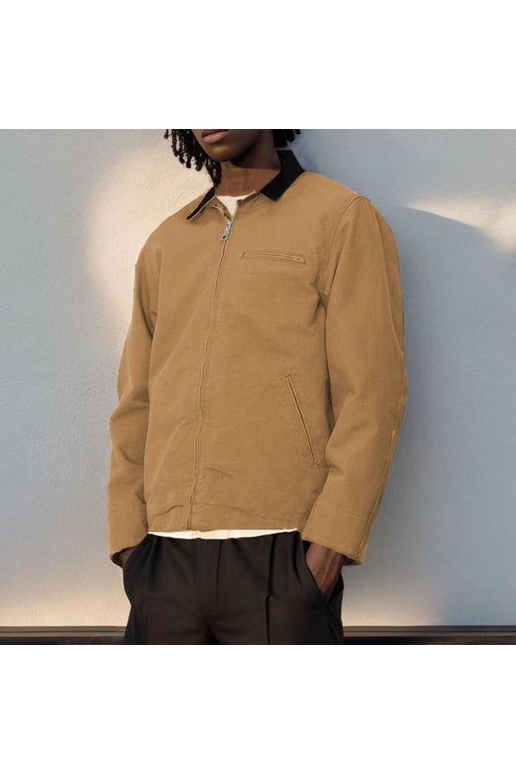 Mens Bomber Jackets- Zip Up Fall Winter Casual Lightweight Flight Outwear Khaki Size L