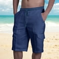 thumbnail image 1 of Nebwoak Mens Cargo Style Cotton Linen Shorts- Casual Elastic Waist Drawstring Summer Beach Shorts Navy Size M, 1 of 8