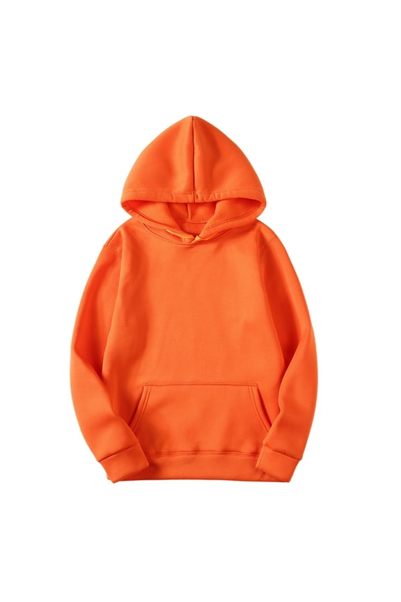 Mens Classic Hoodie- Pullover Regular fit Casual Long Sleeve Hooded Sweatshirt Orange Size XL
