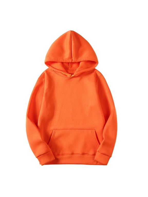 Mens Classic Hoodie- Pullover Regular fit Long Sleeve Casual Hooded Sweatshirt Orange Size L
