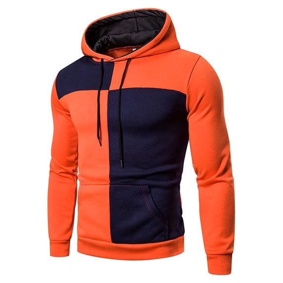 Nebwoak Mens Color Block Hoodies- Casual Fashion Long Sleeve Pullover Sweatshirt Yellow Size XL