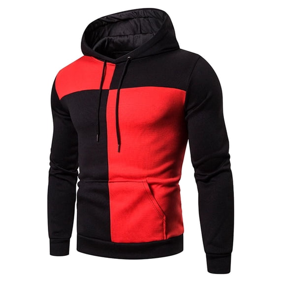 Nebwoak Mens Color Block Hoodies- Casual Fashion Pullover Long Sleeve Sweatshirt Red Size L