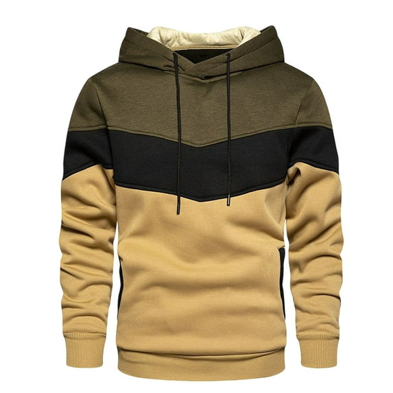 Nebwoak Mens Color Block Hoodies- Fashion Long Sleeve Pullover Casual Hooded Sweatshirt Army Green Size M