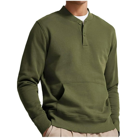 Nebwoak Mens Cotton Sweatshirts with Pockets- Pullover Crewneck Casual Long Sleeve Fall Winter Tops Army Green Size L